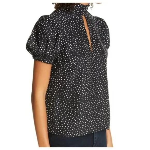 FRAME Women's Black & White Keyhole Neck Polka Dot Silk Blouse Top Petite Size S - Picture 3 of 8